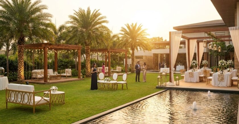 Outdoor event resorts Bangalore with spacious lawns for large group celebrations