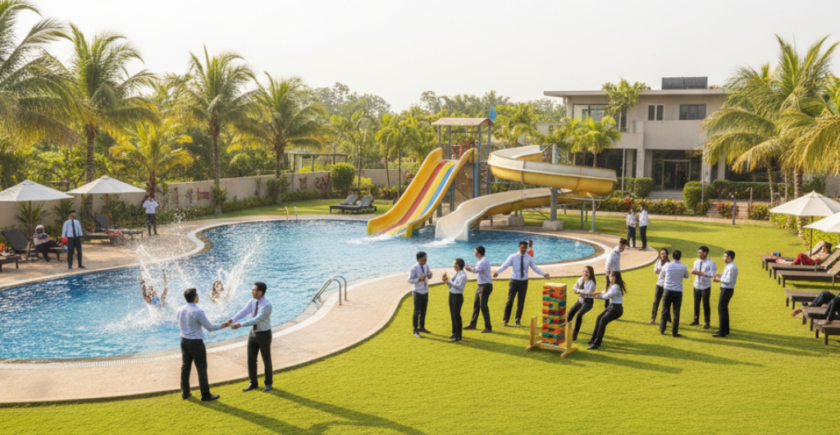 Team outing resort in Bangalore with activities and corporate-friendly spaces at Club Cabana